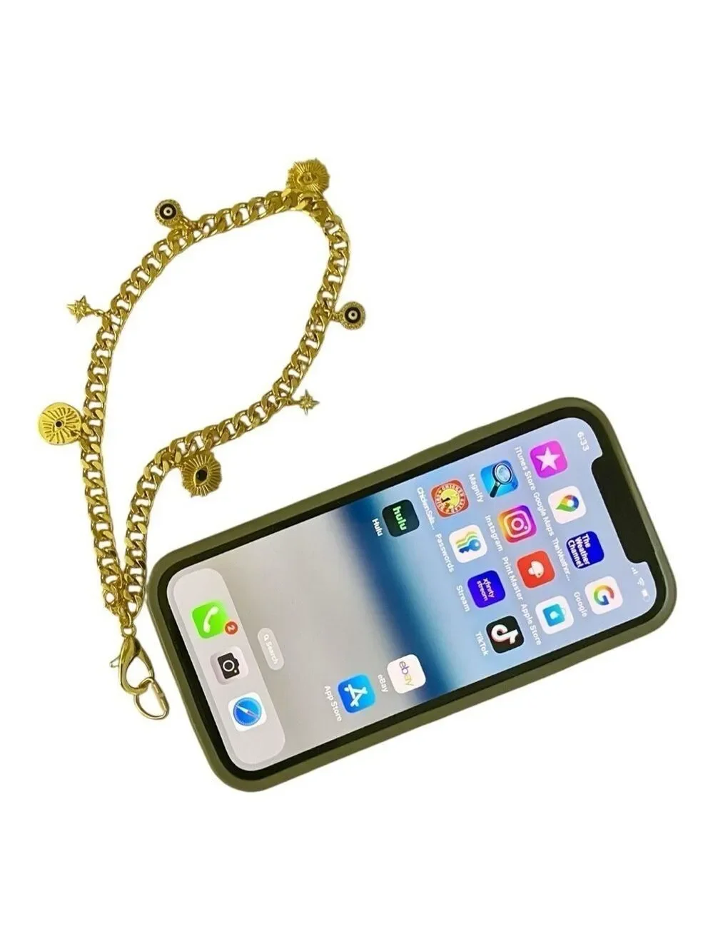 Phone Candy Los Angeles Phone Charm, Gold Wristlet Chain, 7 Gold-Tone Charms.
